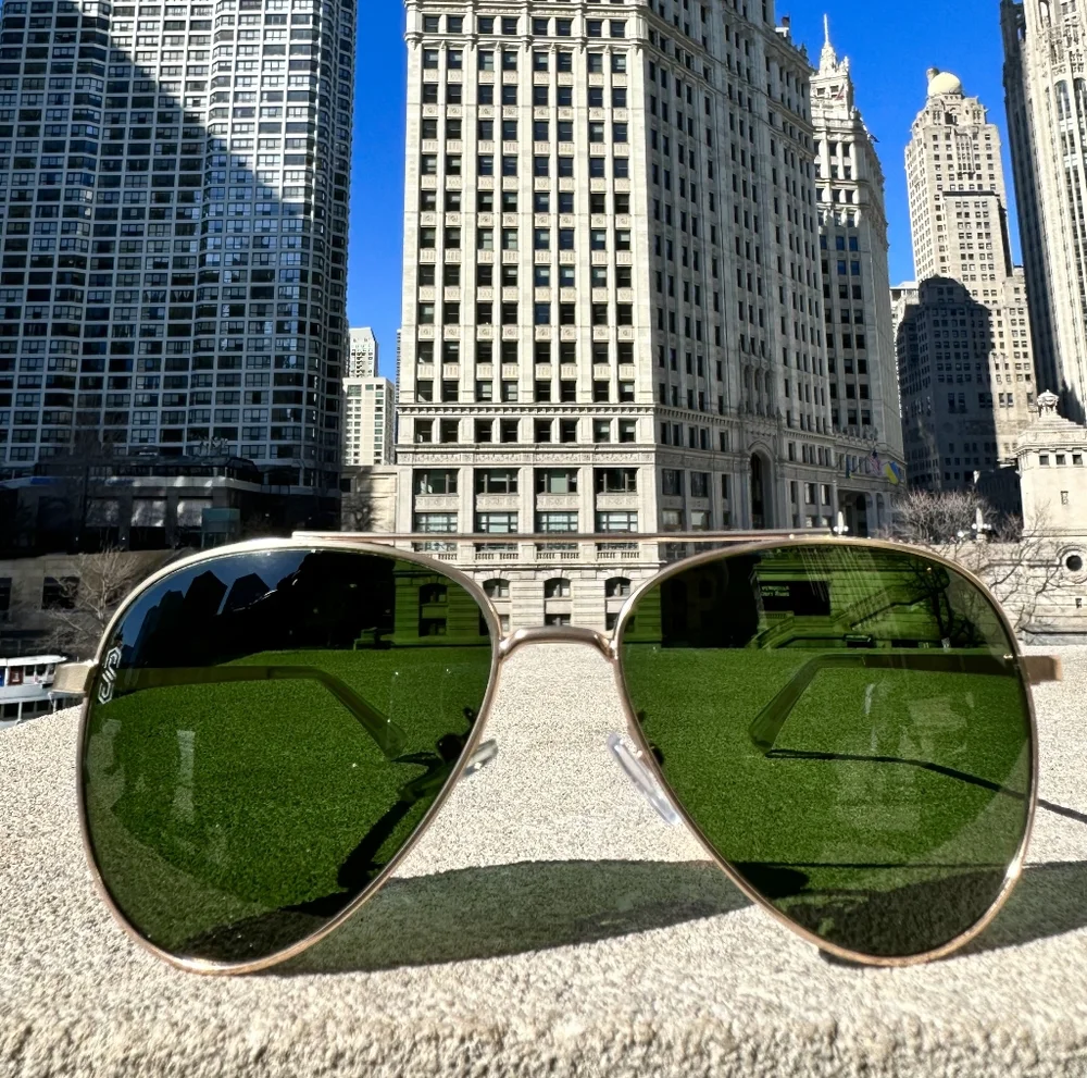🇺🇸100% Real Glass GREEN Classic GOLD frame Aviator Sunglasses Men/Women 60mm